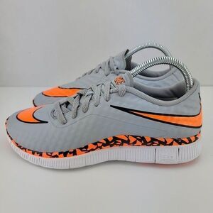 Nike Womens Size 8.5 7Y Gray Orange Free Hypervenom (GS) Sneakers 705390-004